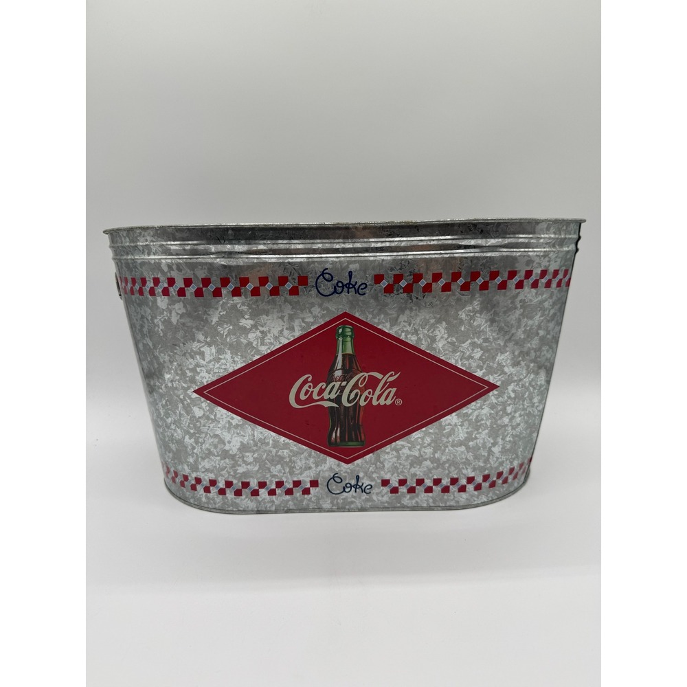 Coca-Cola Galvanized Metal Party Tub Coke Bottle Logo Oval Beverage Ice Bin